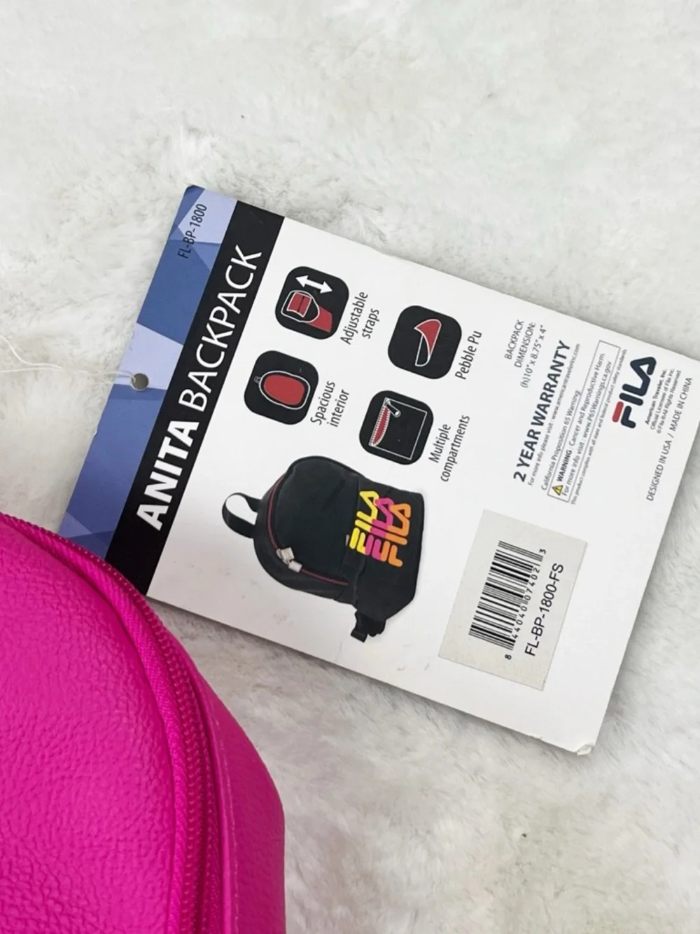 NWT FILA Anita Mini Pink Mini Backpack with Logo